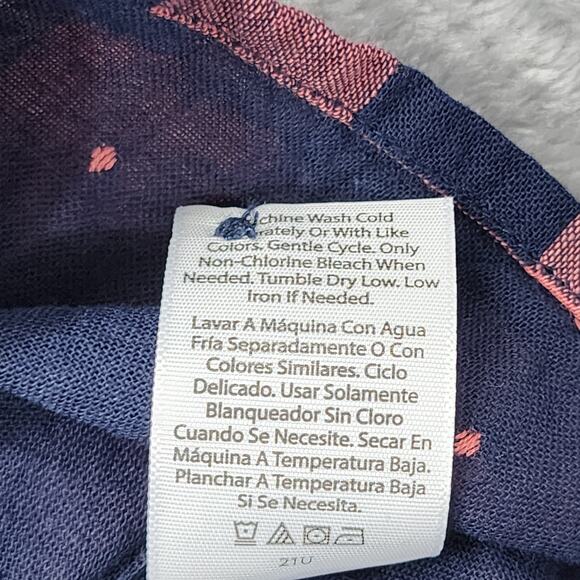 NEW Time and Tru Top Womens M Blue Pink Button Down 3/4 Puff Sleeves Peasant - Picture 6 of 9